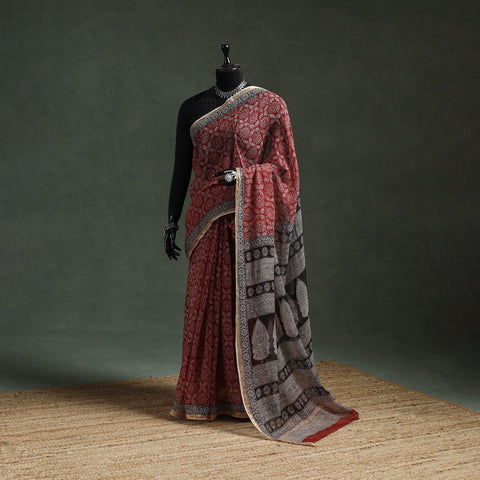 Natural dyed kota doria cotton hand block bagh print saree