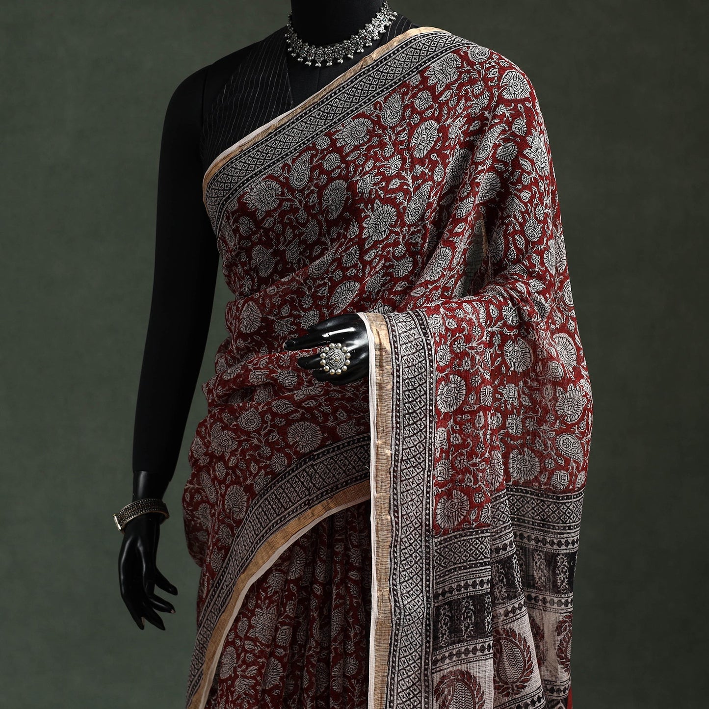 Natural dyed kota doria cotton hand block bagh print saree