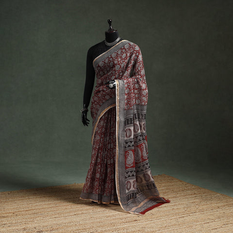 Natural dyed kota doria cotton hand block bagh print saree