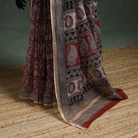 Natural dyed kota doria cotton hand block bagh print saree