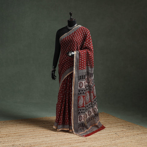 Natural dyed kota doria cotton hand block bagh print saree