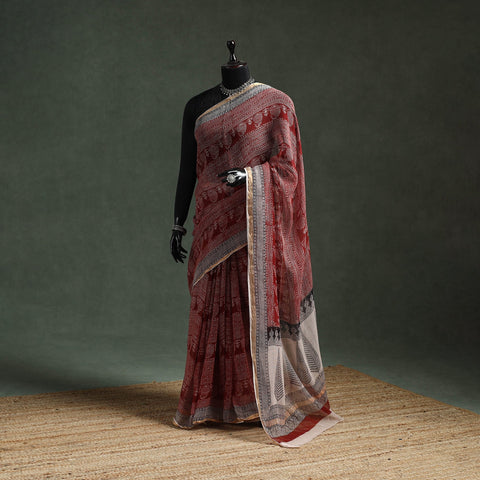 Natural dyed kota doria cotton hand block bagh print saree