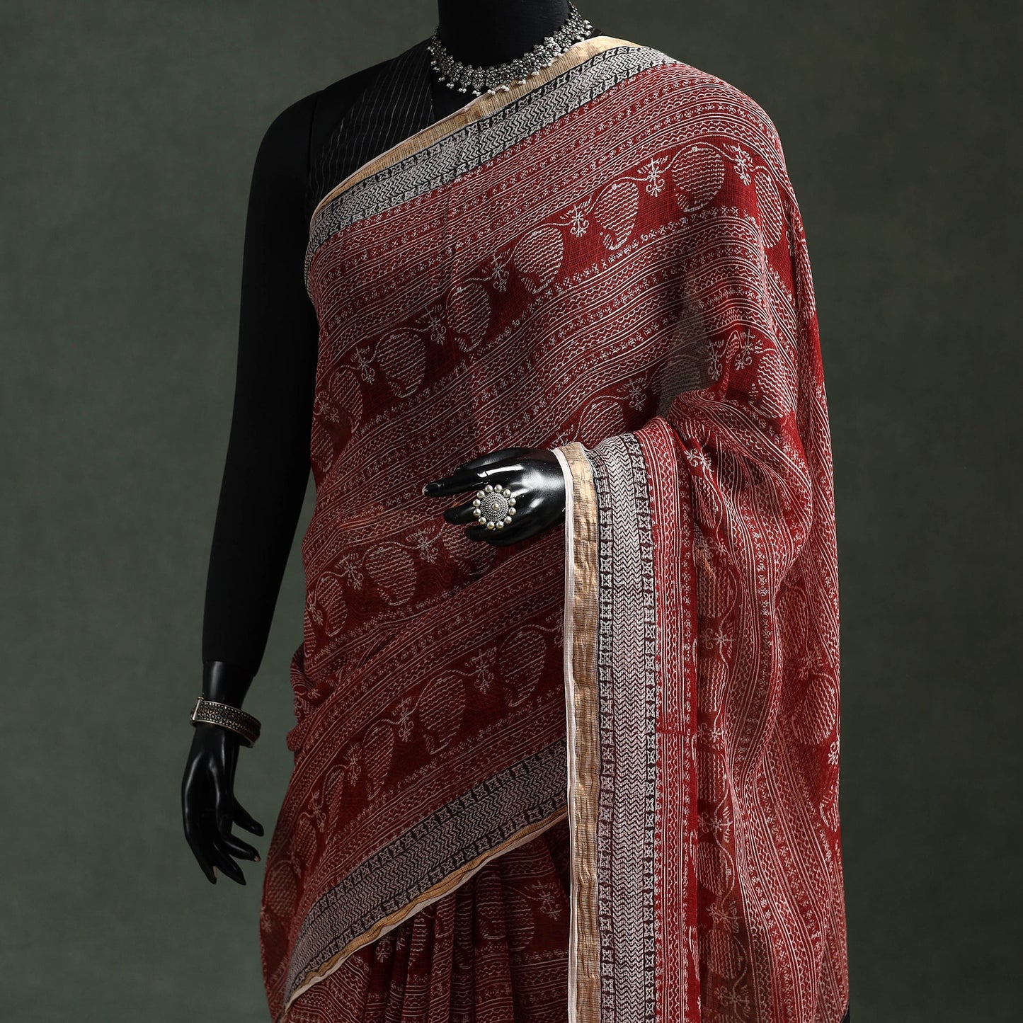 Natural dyed kota doria cotton hand block bagh print saree
