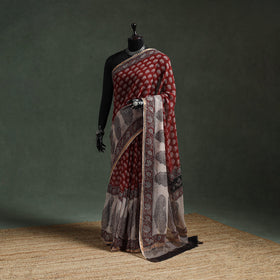 Natural dyed kota doria cotton hand block bagh print saree