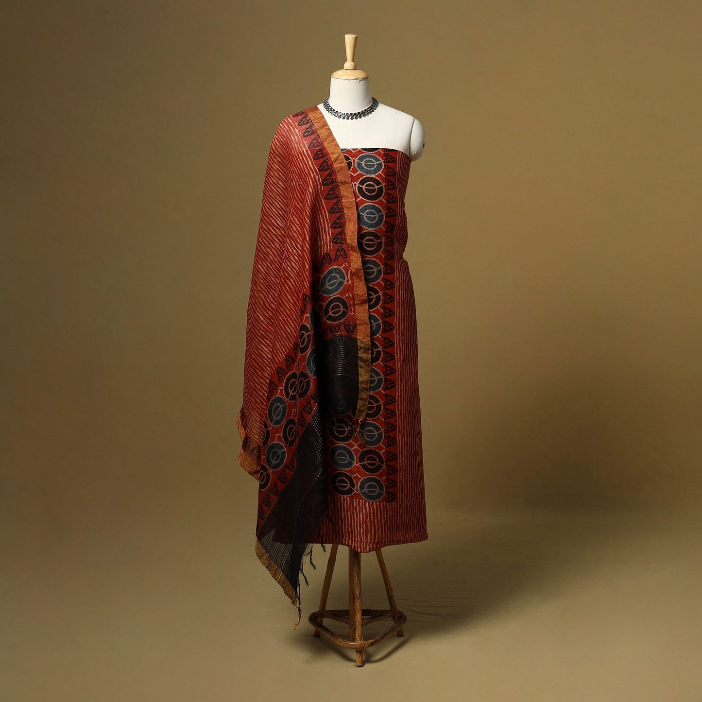 Natural dyed linen silk 2pc unstitched dress material 05