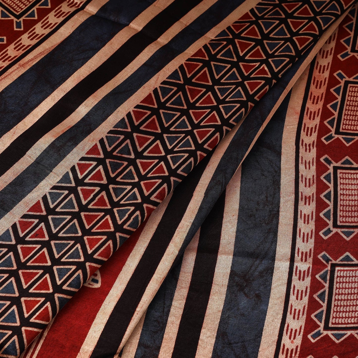 Red - natural dyed mashru silk fabric 11 - handcrafted