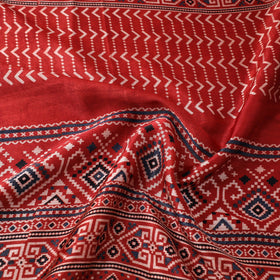 Red Natural Dyed Mashru Silk Ajrakh Print Fabric