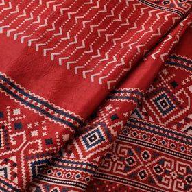 Red Natural Dyed Mashru Silk Ajrakh Print Fabric