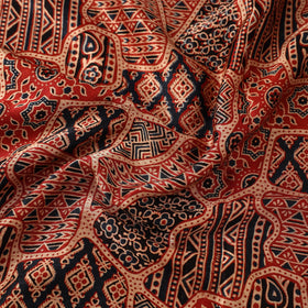 Red Natural Dyed Mashru Silk Ajrakh Print Fabric