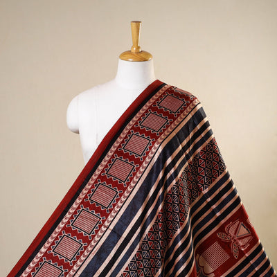 Red - natural dyed mashru silk fabric 11 - handcrafted