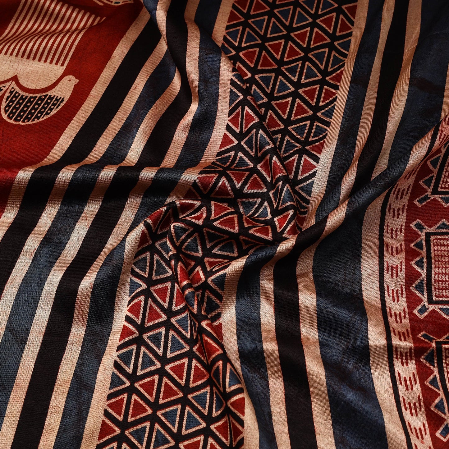 Red - natural dyed mashru silk fabric 11 - handcrafted