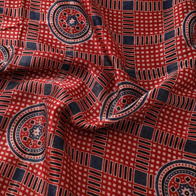 Red Natural Dyed Mashru Silk Ajrakh Print Fabric