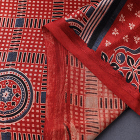 Red Natural Dyed Mashru Silk Ajrakh Print Fabric