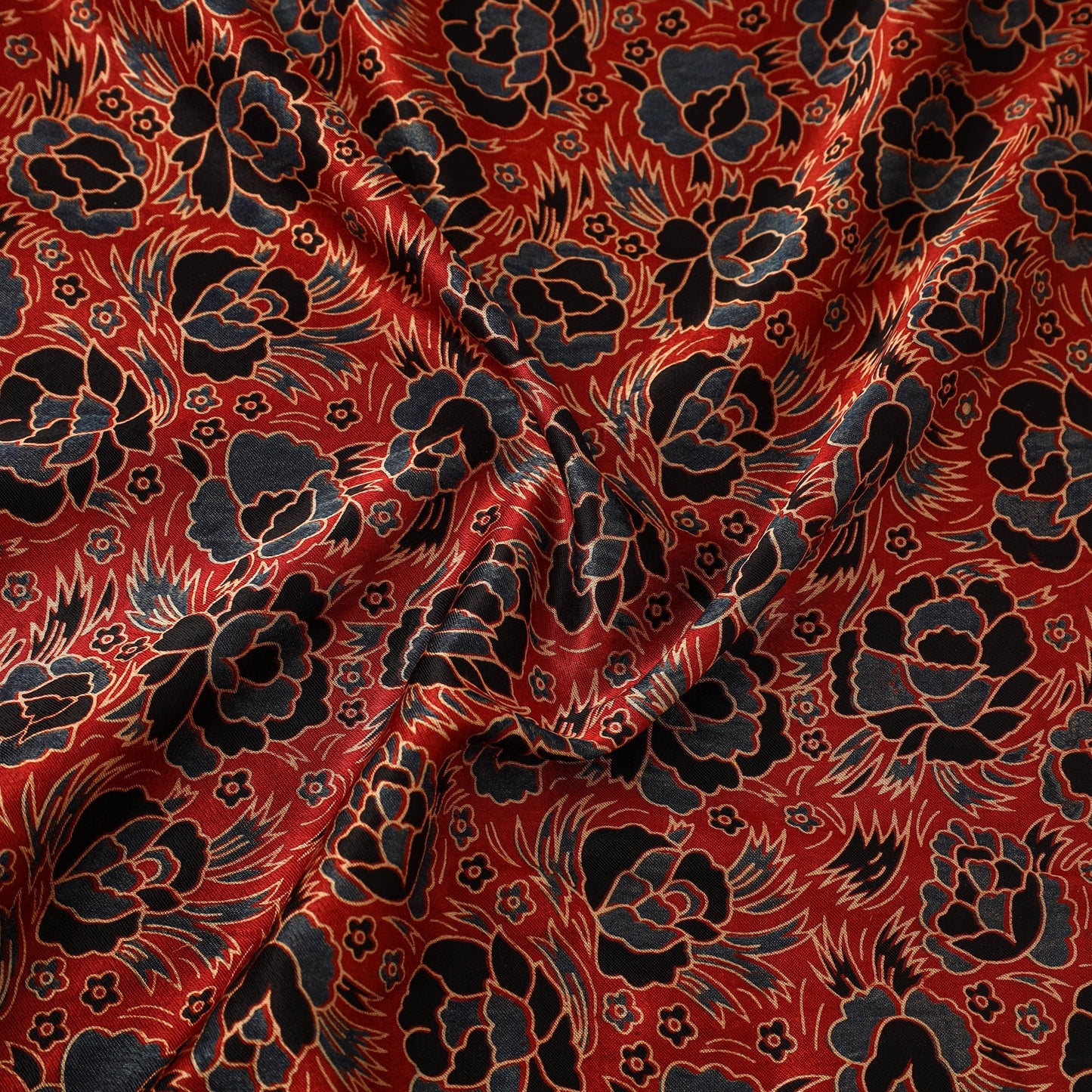 Red - natural dyed mashru silk fabric 28 - handcrafted