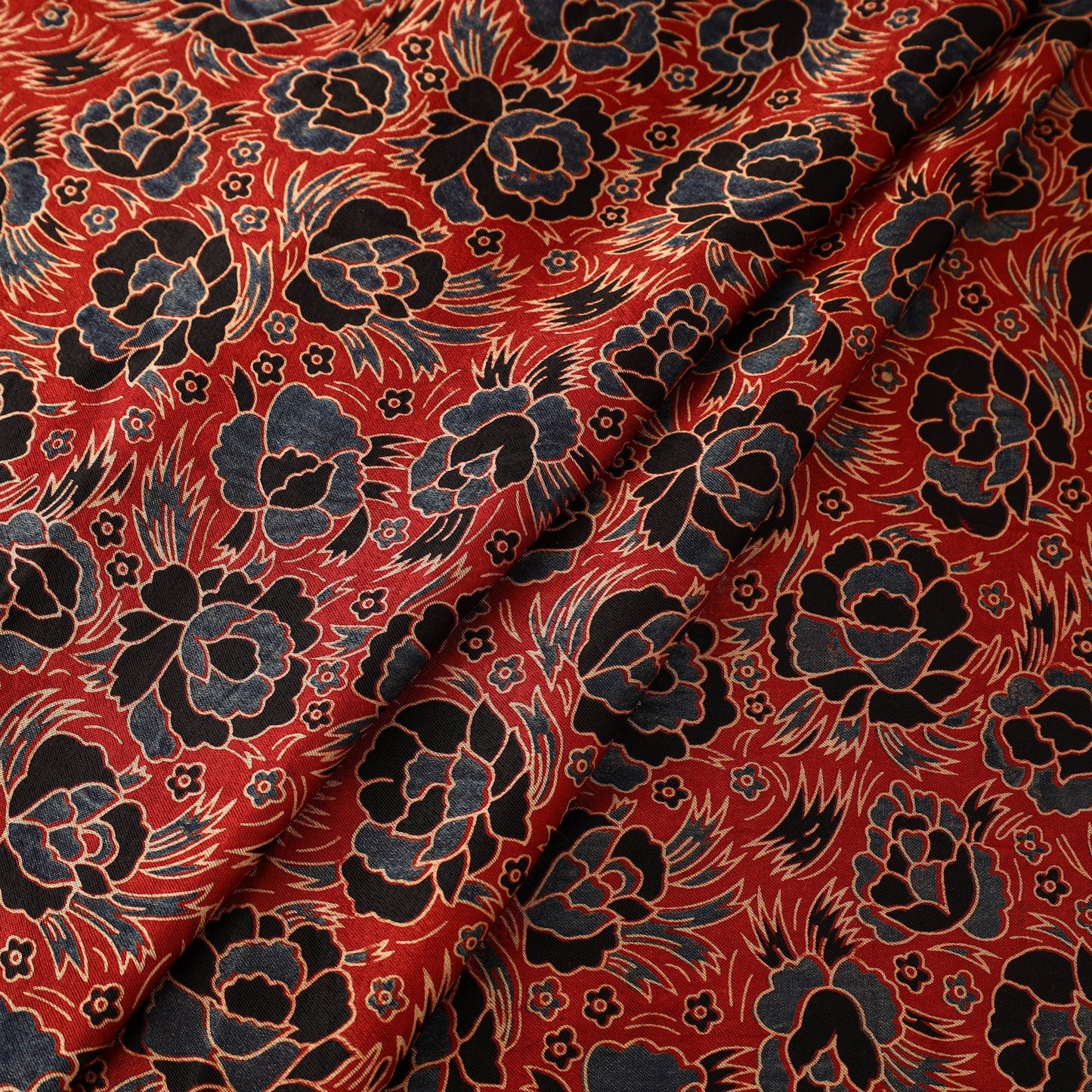 Red - natural dyed mashru silk fabric 28 - handcrafted