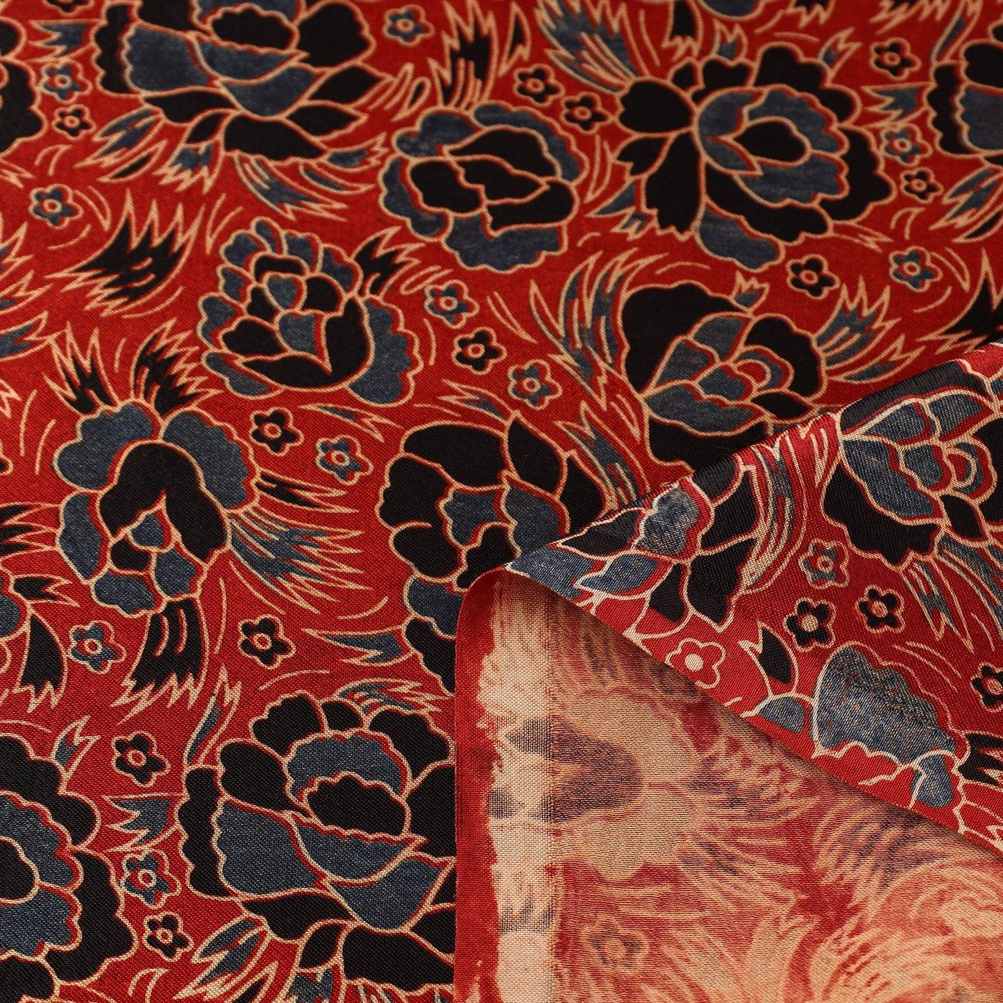 Red - natural dyed mashru silk fabric 28 - handcrafted