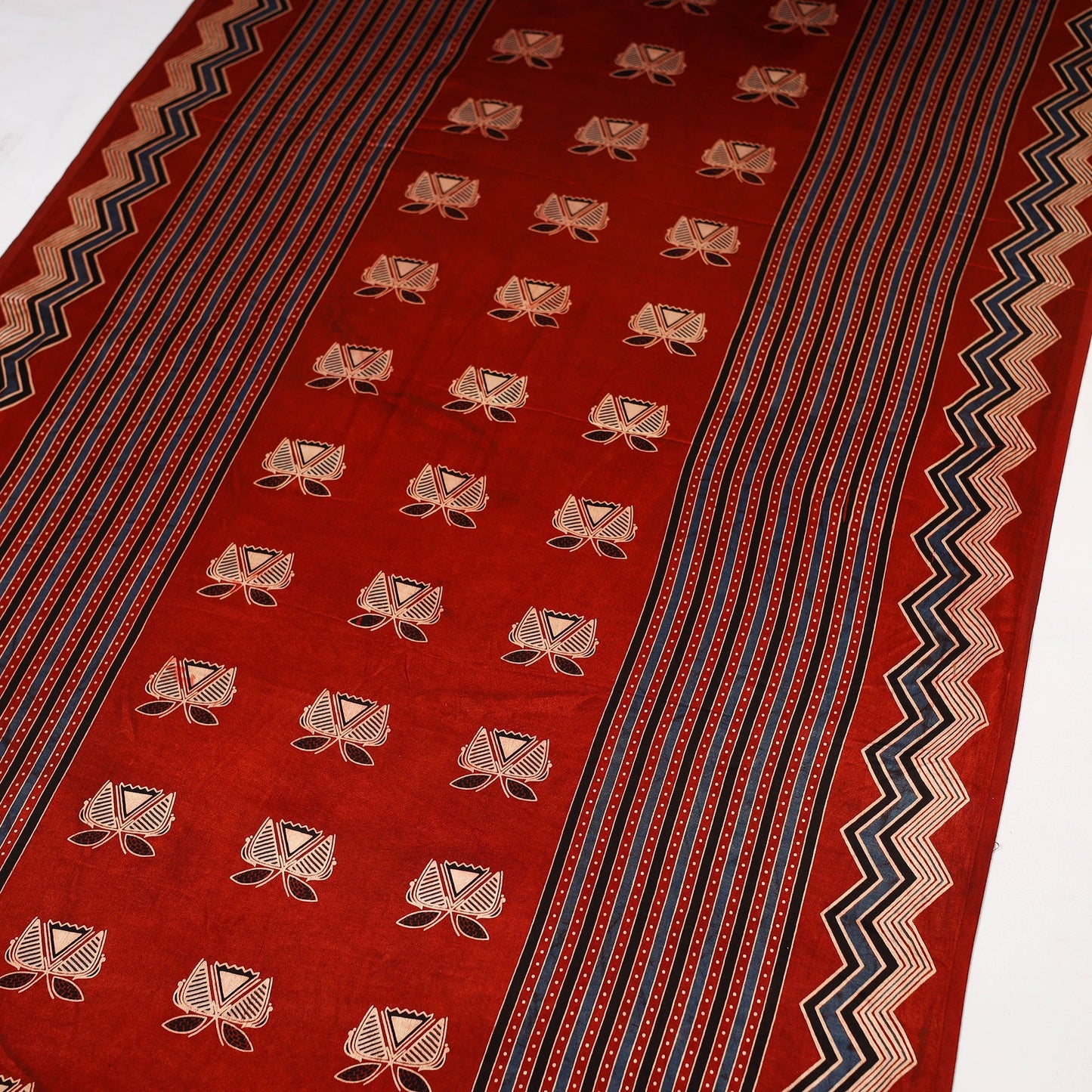 Red - natural dyed mashru silk fabric 29 - handcrafted