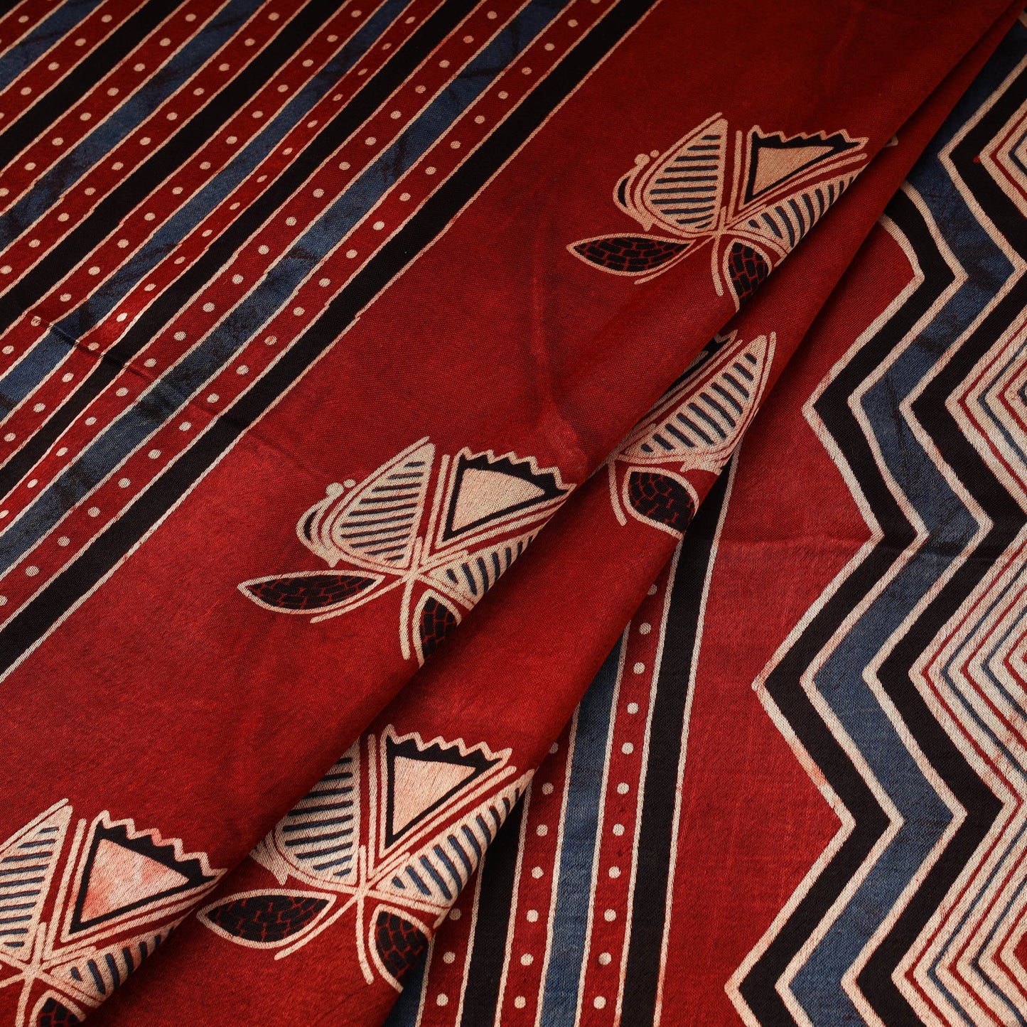 Red - natural dyed mashru silk fabric 29 - handcrafted