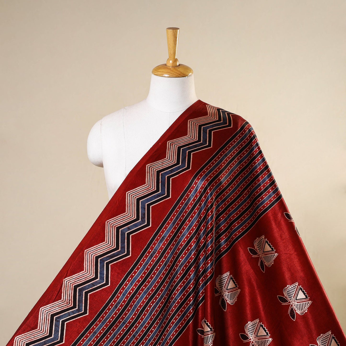 Red - natural dyed mashru silk fabric 29 - handcrafted