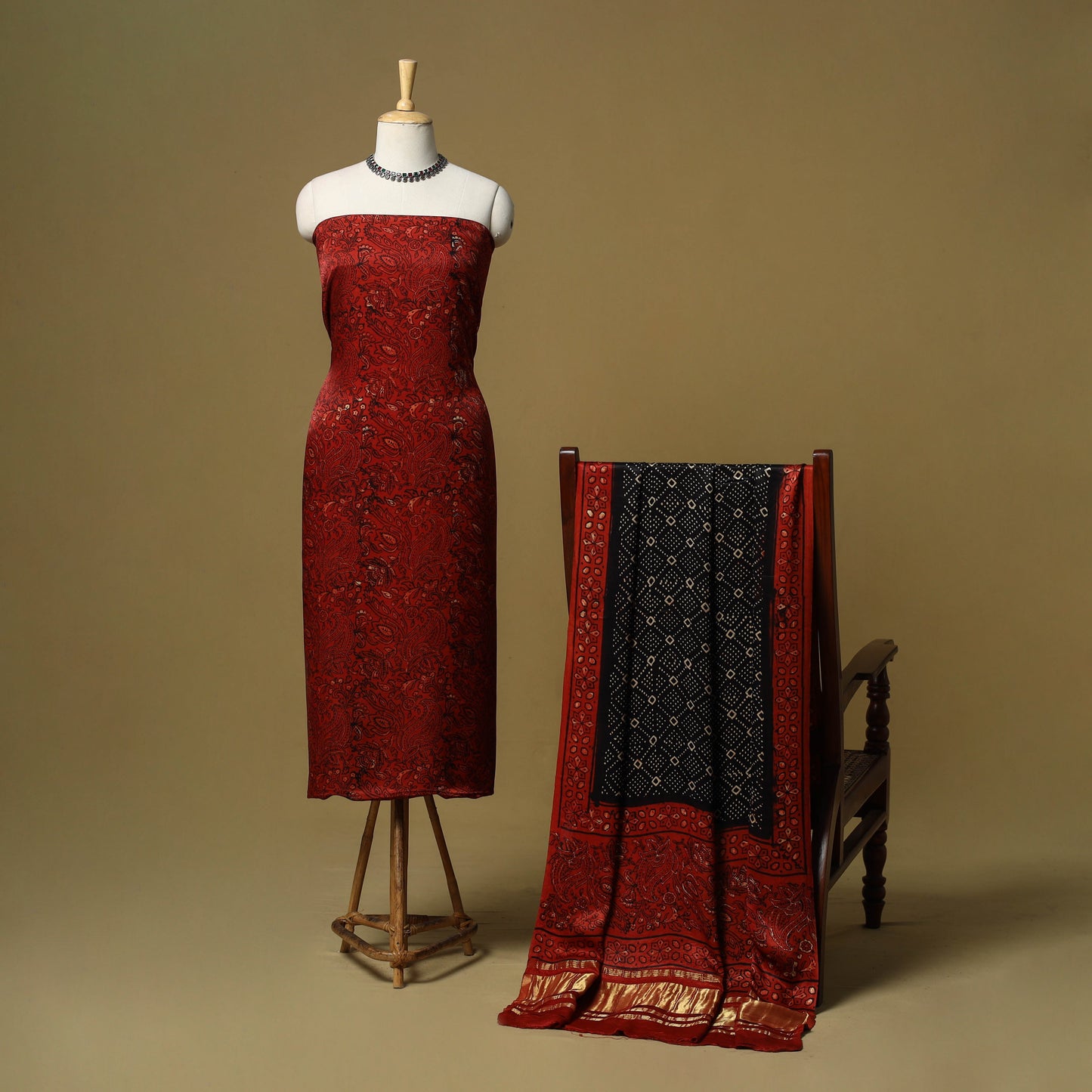 Natural dyed modal silk bagru 2pc unstitched dress material