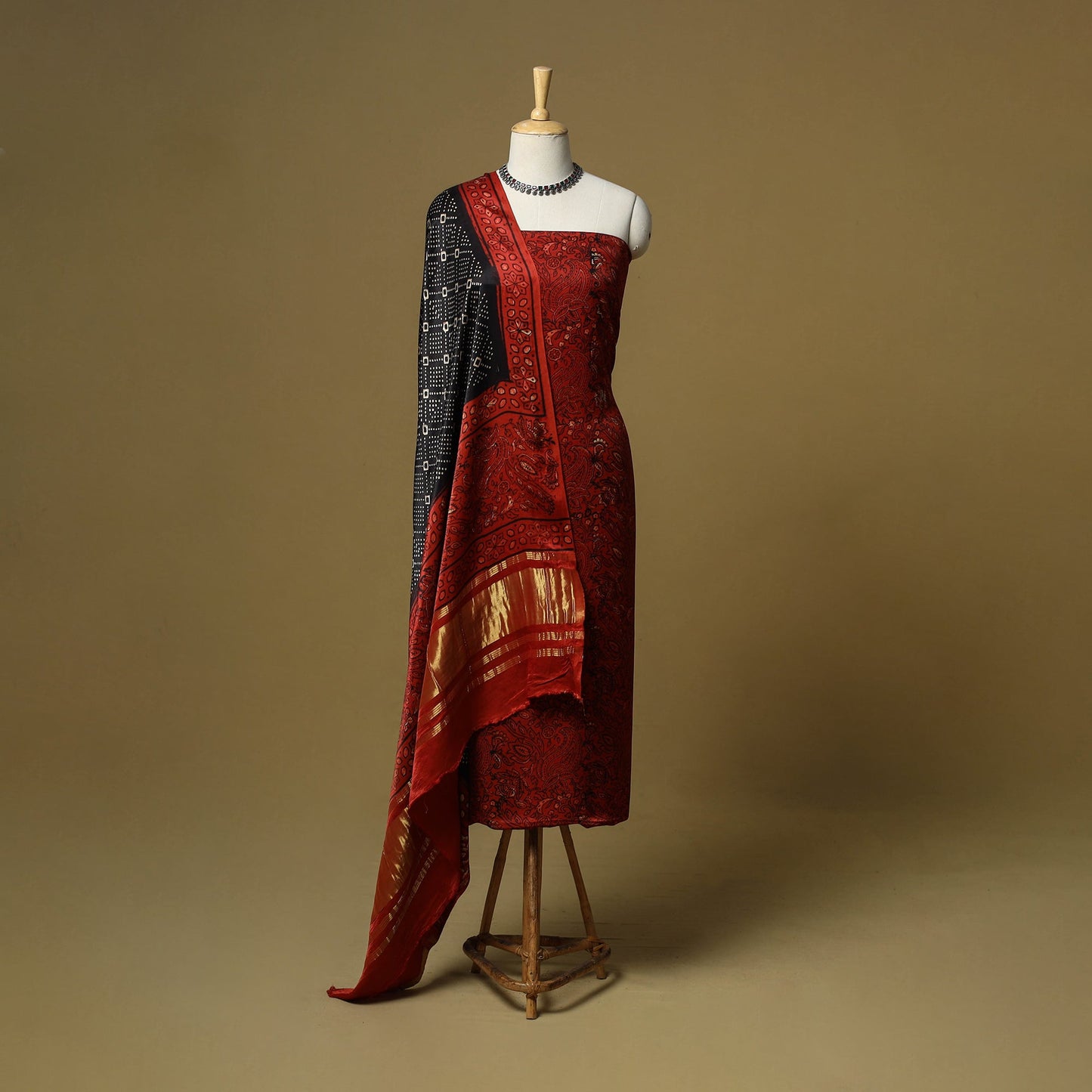 Natural dyed modal silk bagru 2pc unstitched dress material