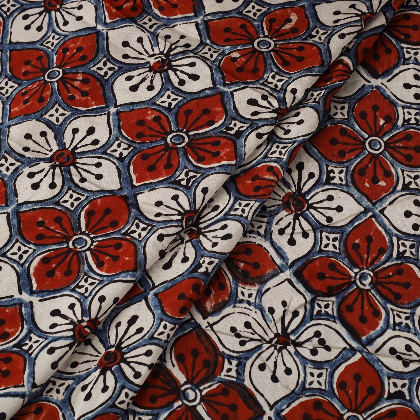 Red Natural Dyed Block Print Modal Silk Ajrakh Fabric