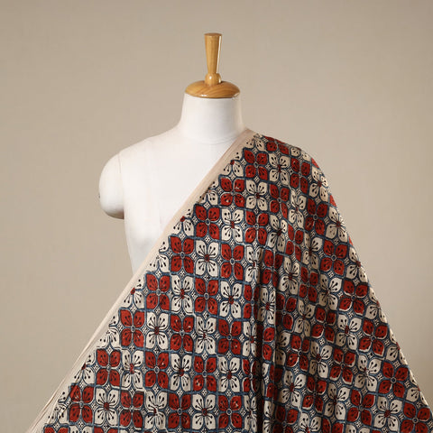 Red Natural Dyed Block Print Modal Silk Ajrakh Fabric