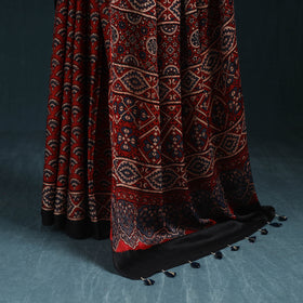 Natural dyed modal silk kutch hand block print ajrakh saree