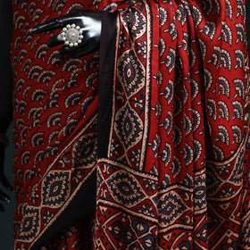 Natural dyed modal silk kutch hand block print ajrakh saree