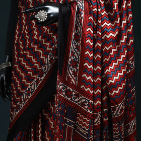 Natural dyed modal silk kutch hand block print ajrakh saree