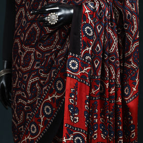 Natural dyed modal silk kutch hand block print ajrakh saree