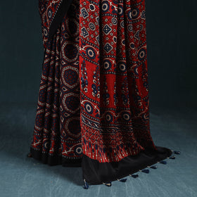Natural dyed modal silk kutch hand block print ajrakh saree