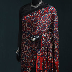 Natural dyed modal silk kutch hand block print ajrakh saree