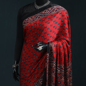 Natural dyed modal silk kutch hand block print ajrakh saree