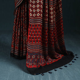 Natural dyed modal silk kutch hand block print ajrakh saree