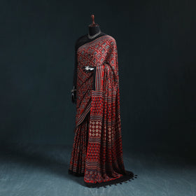 Natural dyed modal silk kutch hand block print ajrakh saree