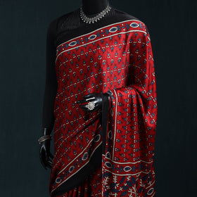Natural dyed modal silk kutch hand block print ajrakh saree