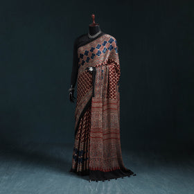 Natural dyed modal silk kutch hand block print ajrakh saree