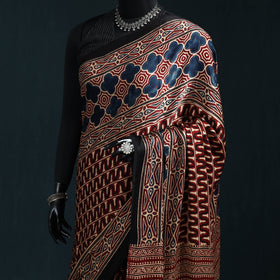 Natural dyed modal silk kutch hand block print ajrakh saree