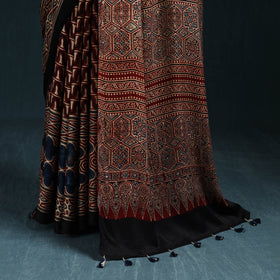 Natural dyed modal silk kutch hand block print ajrakh saree