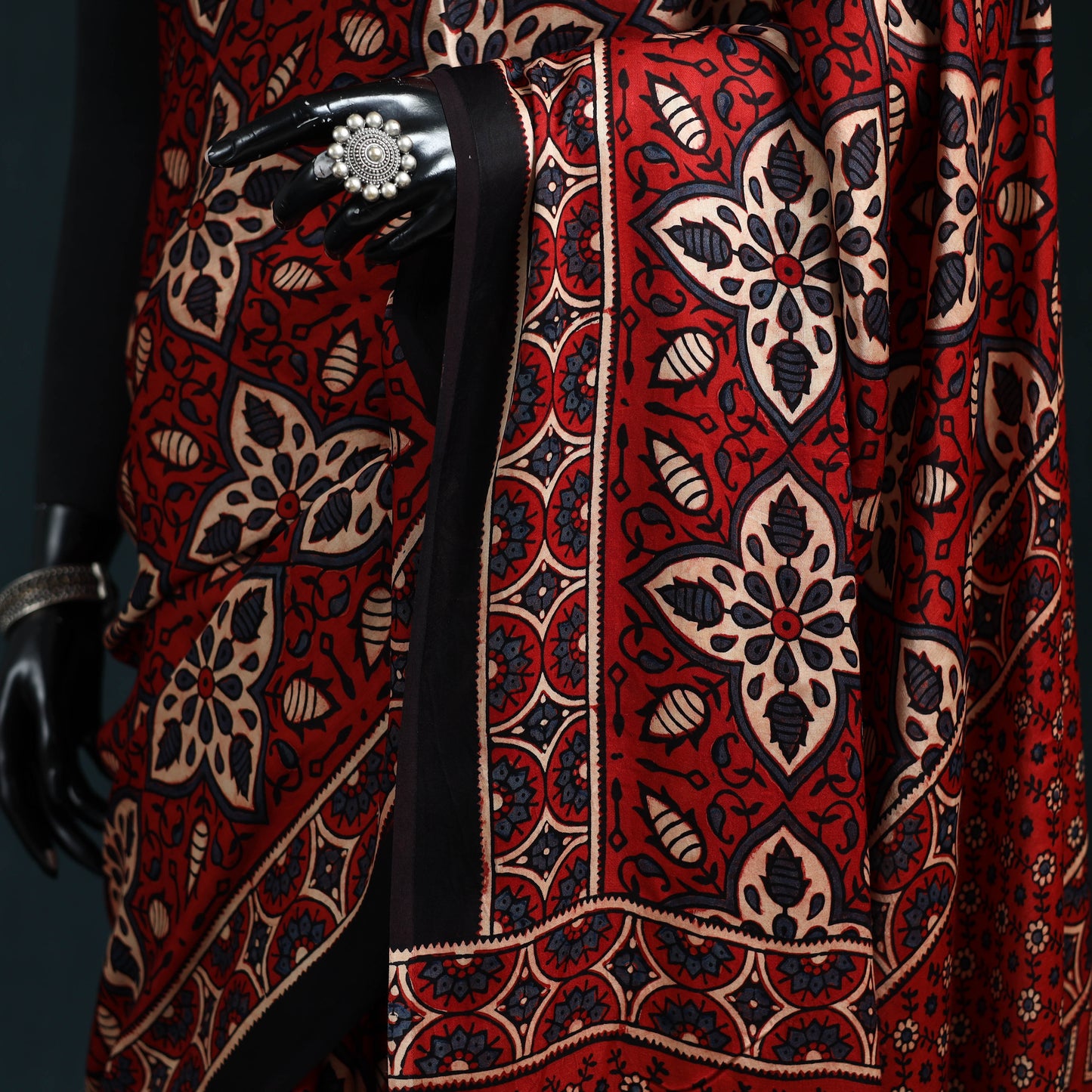 Natural dyed modal silk kutch hand block print ajrakh saree