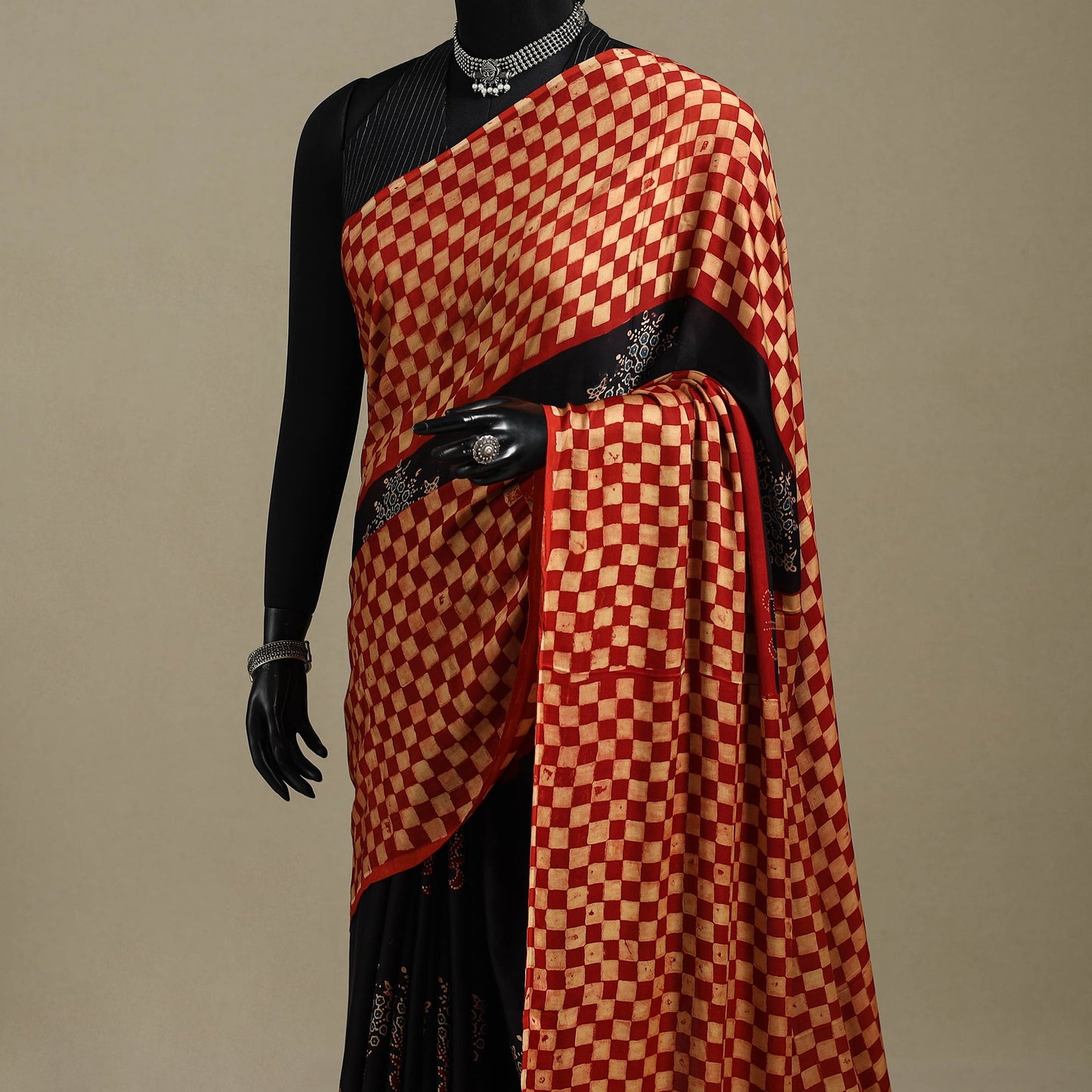 Red - natural dyed modal silk saree 10 - handcrafted