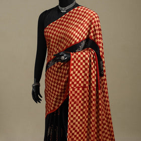 Red - natural dyed modal silk saree 10 - handcrafted