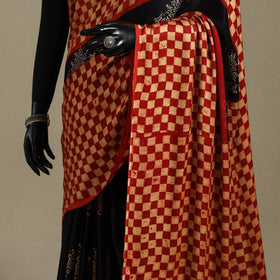Red - natural dyed modal silk saree 10 - handcrafted