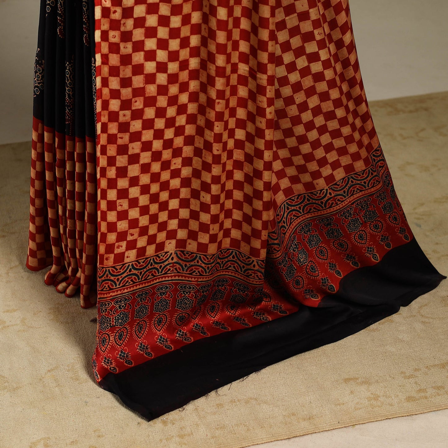 Red - natural dyed modal silk saree 10 - handcrafted