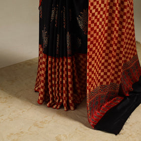 Red - natural dyed modal silk saree 10 - handcrafted