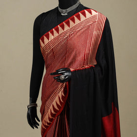 Red - natural dyed modal silk saree 14 - handcrafted