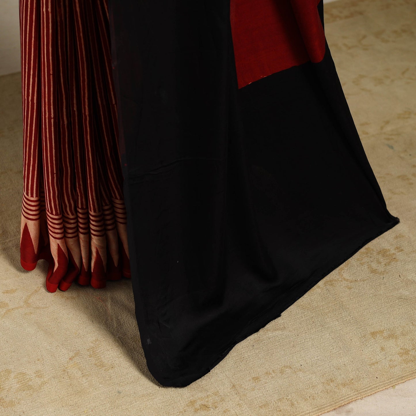 Red - natural dyed modal silk saree 14 - handcrafted