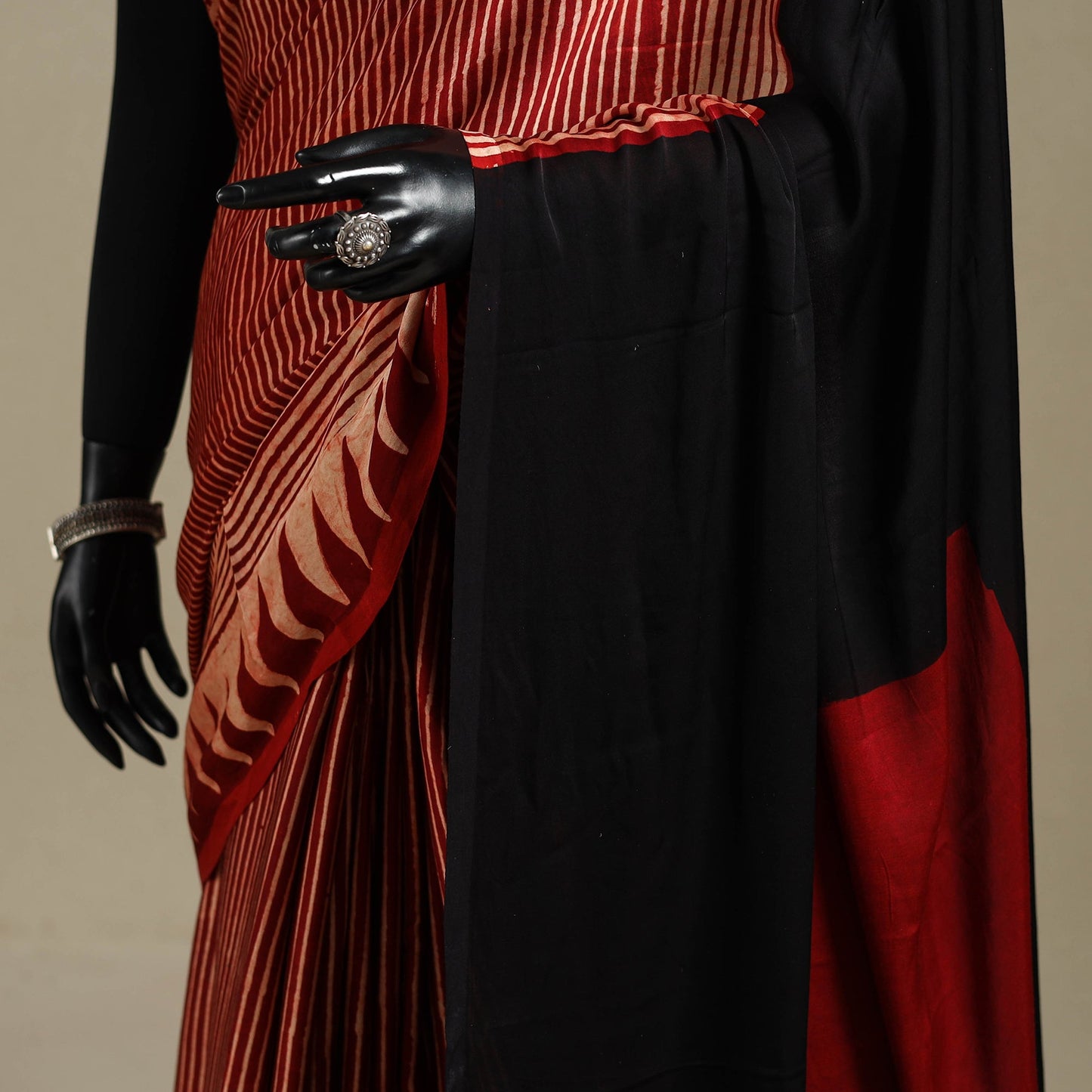 Red - natural dyed modal silk saree 14 - handcrafted