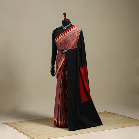 Red - natural dyed modal silk saree 14 - handcrafted